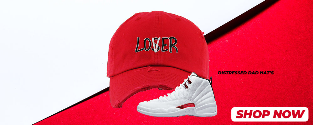 Twist White Red 12s Distressed Dad Hats to match Sneakers | Hats to match Twist White Red 12s Shoes