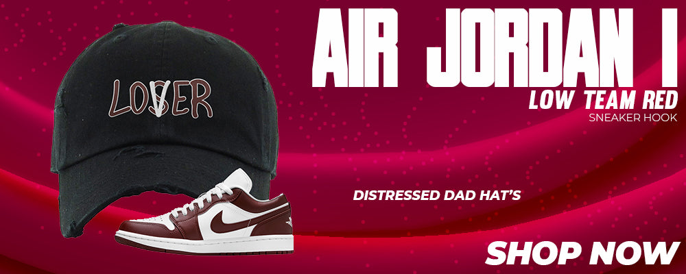 Air Jordan 1 Low Team Red Distressed Dad Hats to match Sneakers | Hats to match Nike Air Jordan 1 Low Team Red Shoes