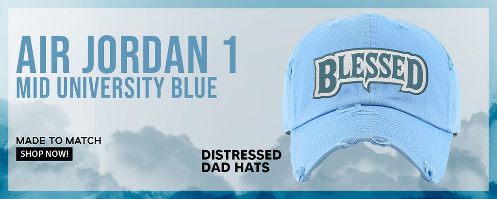 University Blue Mid 1s Distressed Dad Hats to match Sneakers | Hats to match University Blue Mid 1s Shoes