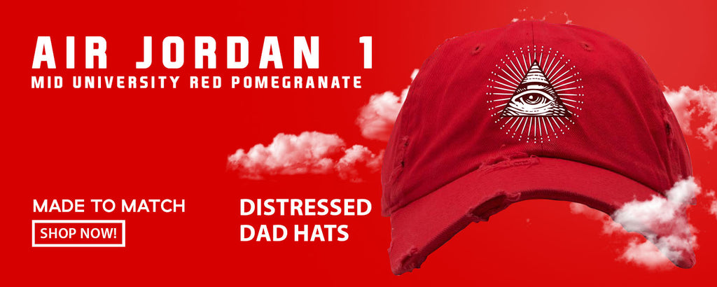 University Red Pomegranate Mid 1s Distressed Dad Hats to match Sneakers | Hats to match University Red Pomegranate Mid 1s Shoes