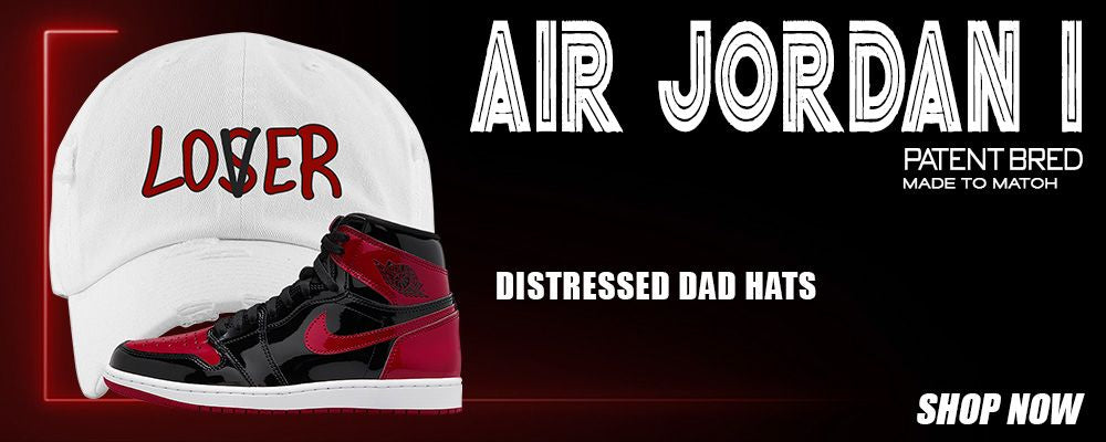 Patent Bred 1s Distressed Dad Hats to match Sneakers | Hats to match Patent Bred 1s Shoes