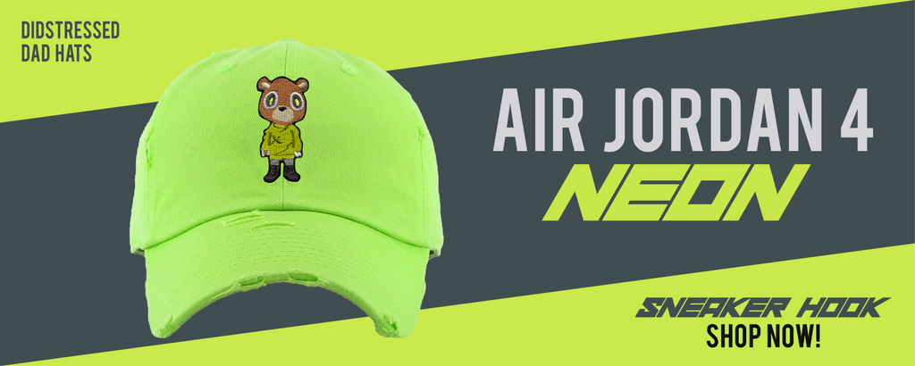 Jordan 4 Neon Distressed Dad Hats to match Sneakers | Hats to match Air Jordan 4 Neon Shoes