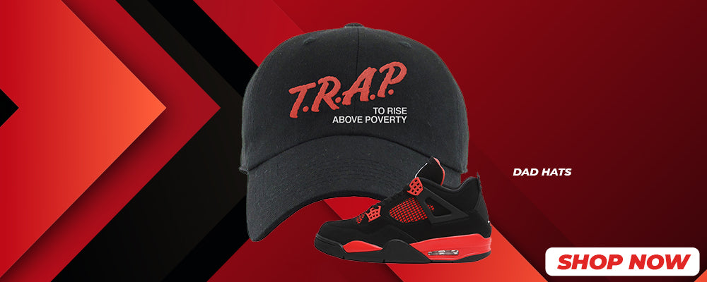 Red Thunder 4s Dad Hats to match Sneakers | Hats to match Red Thunder 4s Shoes
