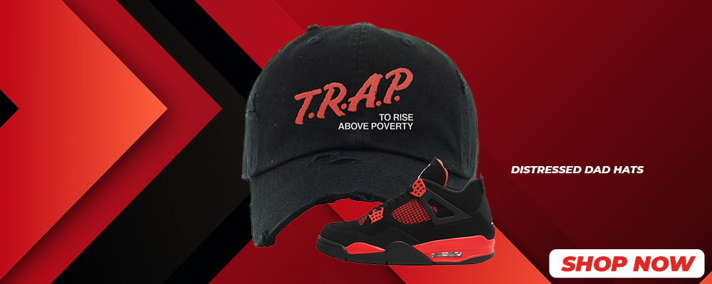 Red Thunder 4s Distressed Dad Hats to match Sneakers | Hats to match Red Thunder 4s Shoes