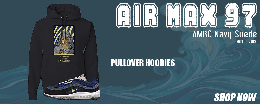 Navy Suede AMRC 97s Pullover Hoodies to match Sneakers | Hoodies to match Navy Suede AMRC 97s Shoes