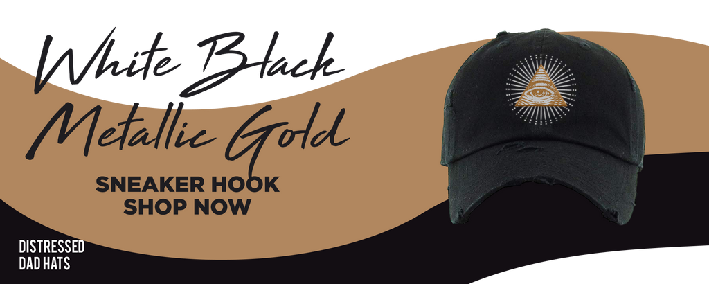 White Black Metallic Gold Kyrie 7s Distressed Dad Hats to match Sneakers | Hats to match White Black Metallic Gold Kyrie 7s Shoes