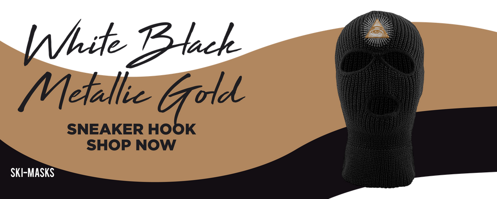 White Black Metallic Gold Kyrie 7s Ski Masks to match Sneakers | Winter Masks to match White Black Metallic Gold Kyrie 7s Shoes