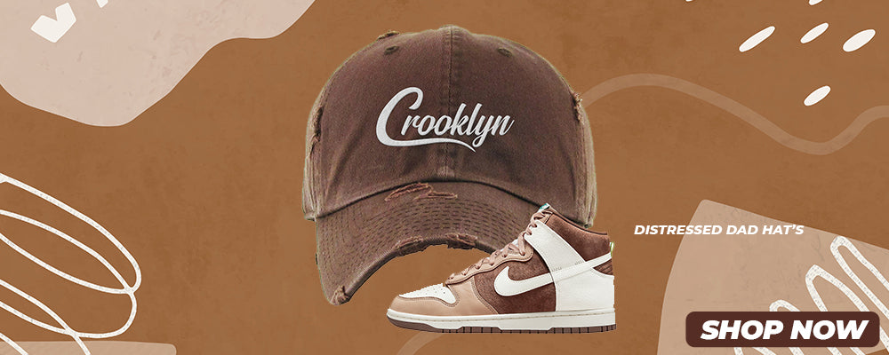 Light Chocolate High Dunks Distressed Dad Hats to match Sneakers | Hats to match Light Chocolate High Dunks Shoes