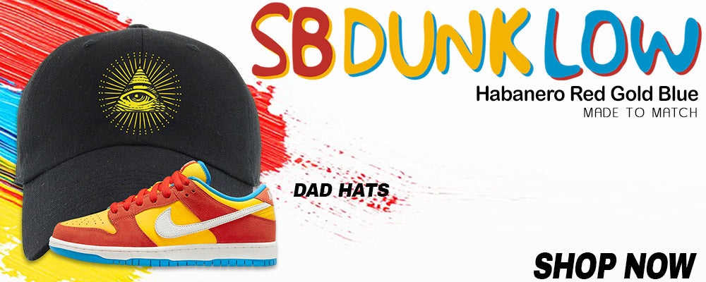 Habanero Red Gold Blue Low Dunks Dad Hats to match Sneakers | Hats to match Habanero Red Gold Blue Low Dunks Shoes