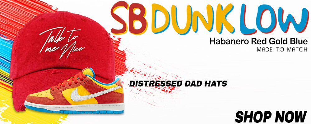 Habanero Red Gold Blue Low Dunks Distressed Dad Hats to match Sneakers | Hats to match Habanero Red Gold Blue Low Dunks Shoes