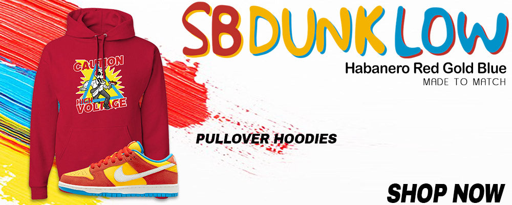 Habanero Red Gold Blue Low Dunks Pullover Hoodies to match Sneakers | Hoodies to match Habanero Red Gold Blue Low Dunks Shoes