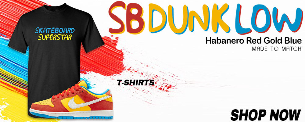 Habanero Red Gold Blue Low Dunks T Shirts to match Sneakers | Tees to match Habanero Red Gold Blue Low Dunks Shoes