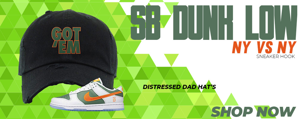 SB Dunk Low NY vs NY Distressed Dad Hats to match Sneakers | Hats to match Nike SB Dunk Low NY vs NY Shoes
