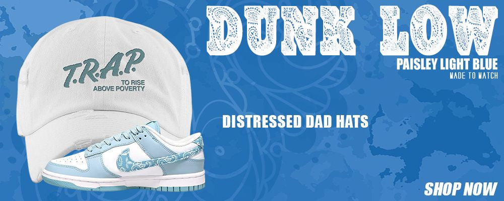 Paisley Light Blue Low Dunks Distressed Dad Hats to match Sneakers | Hats to match Paisley Light Blue Low Dunks Shoes