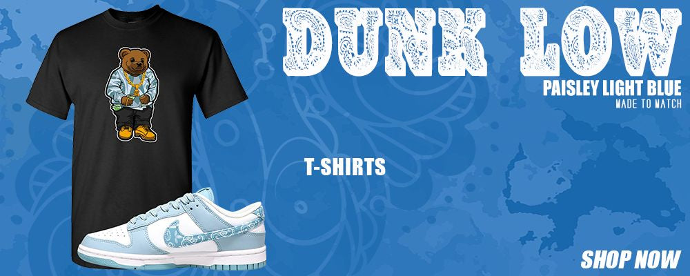 Paisley Light Blue Low Dunks T Shirts to match Sneakers | Tees to match Paisley Light Blue Low Dunks Shoes