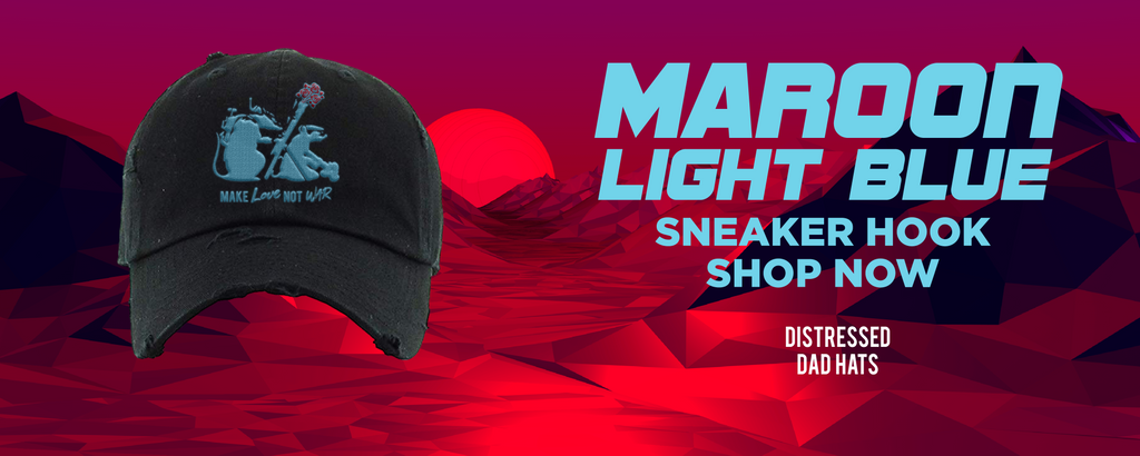 Maroon Light Blue Question Lows Distressed Dad Hats to match Sneakers | Hats to match Maroon Light Blue Question Lows Shoes