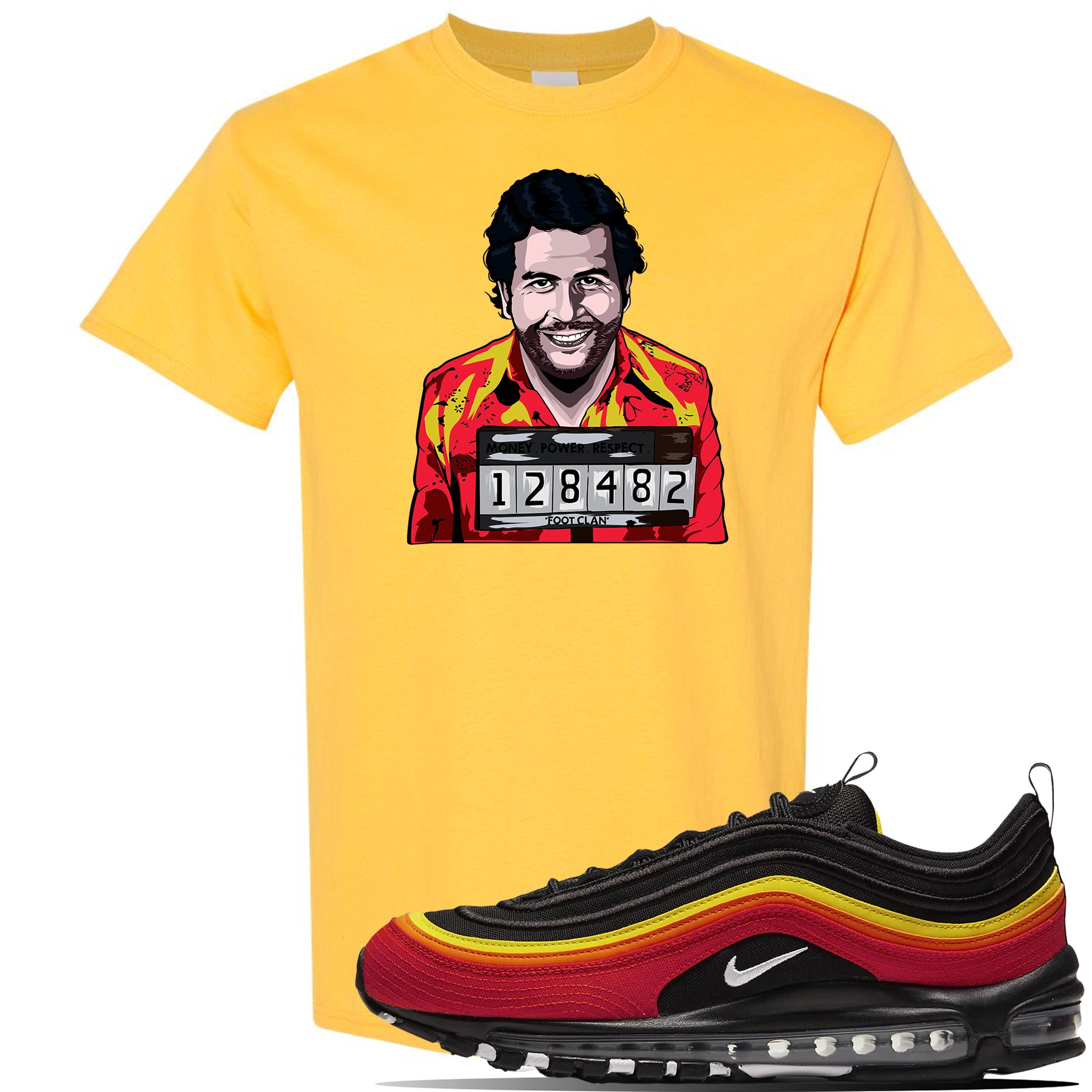 black yellow and red shirt