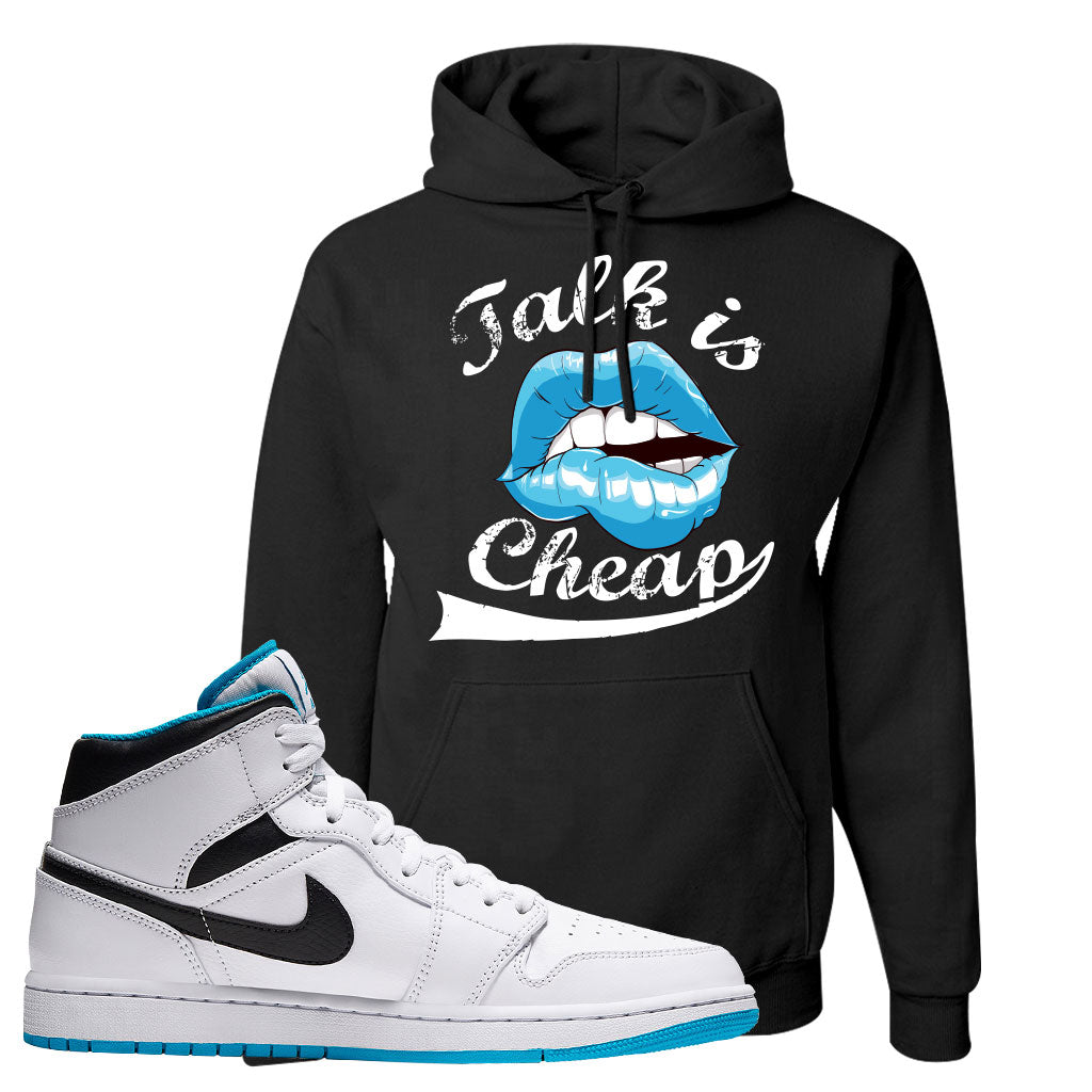 Air Jordan 1 Mid Laser Blue Hoodie Talking Lips Black Cap Swag