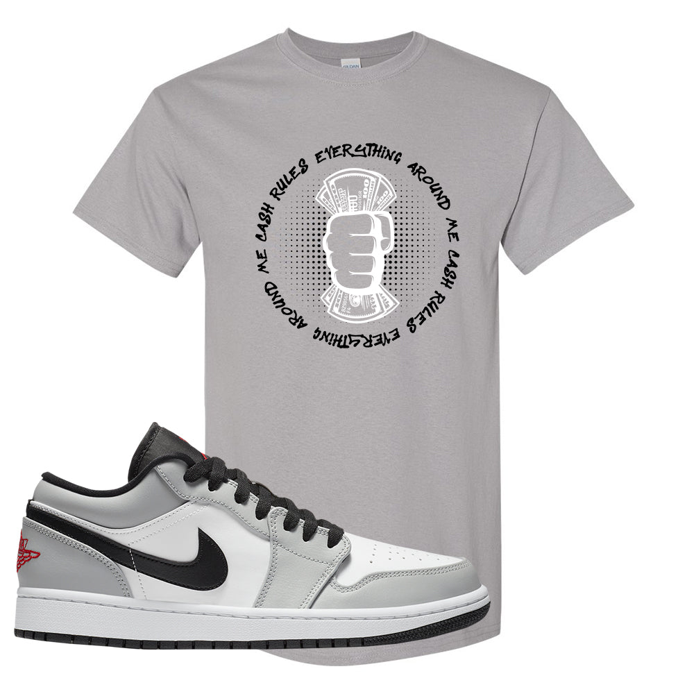 Air Jordan 1 Low Light Smoke Grey Gym Red White T Shirt Cash Rules E Cap Swag