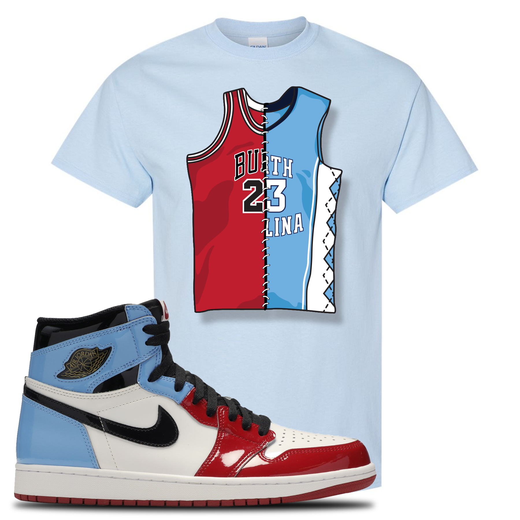 light blue and red jersey