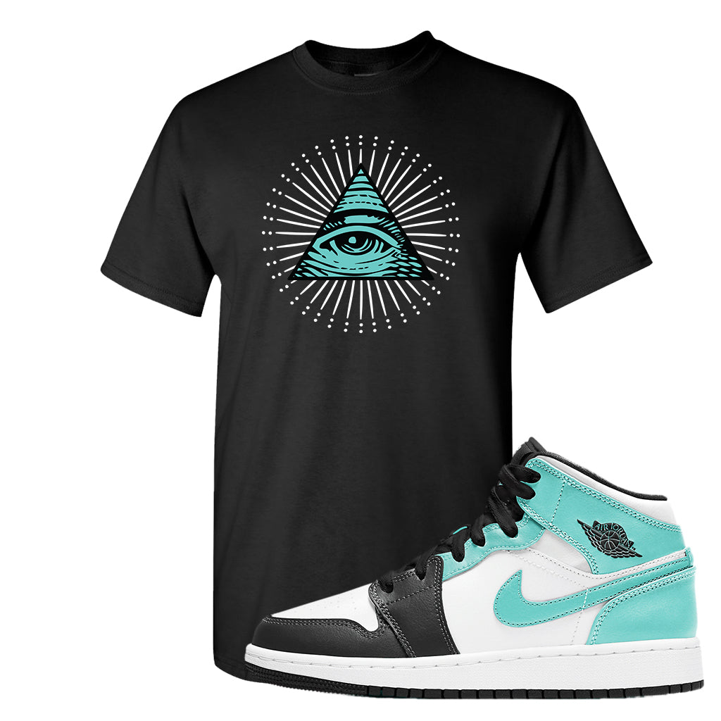 Air Jordan 1 Mid Island Green Igloo T Shirt All Seeing Eye Black Cap Swag