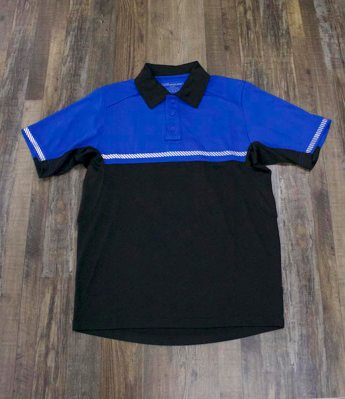 royal blue and black shirt