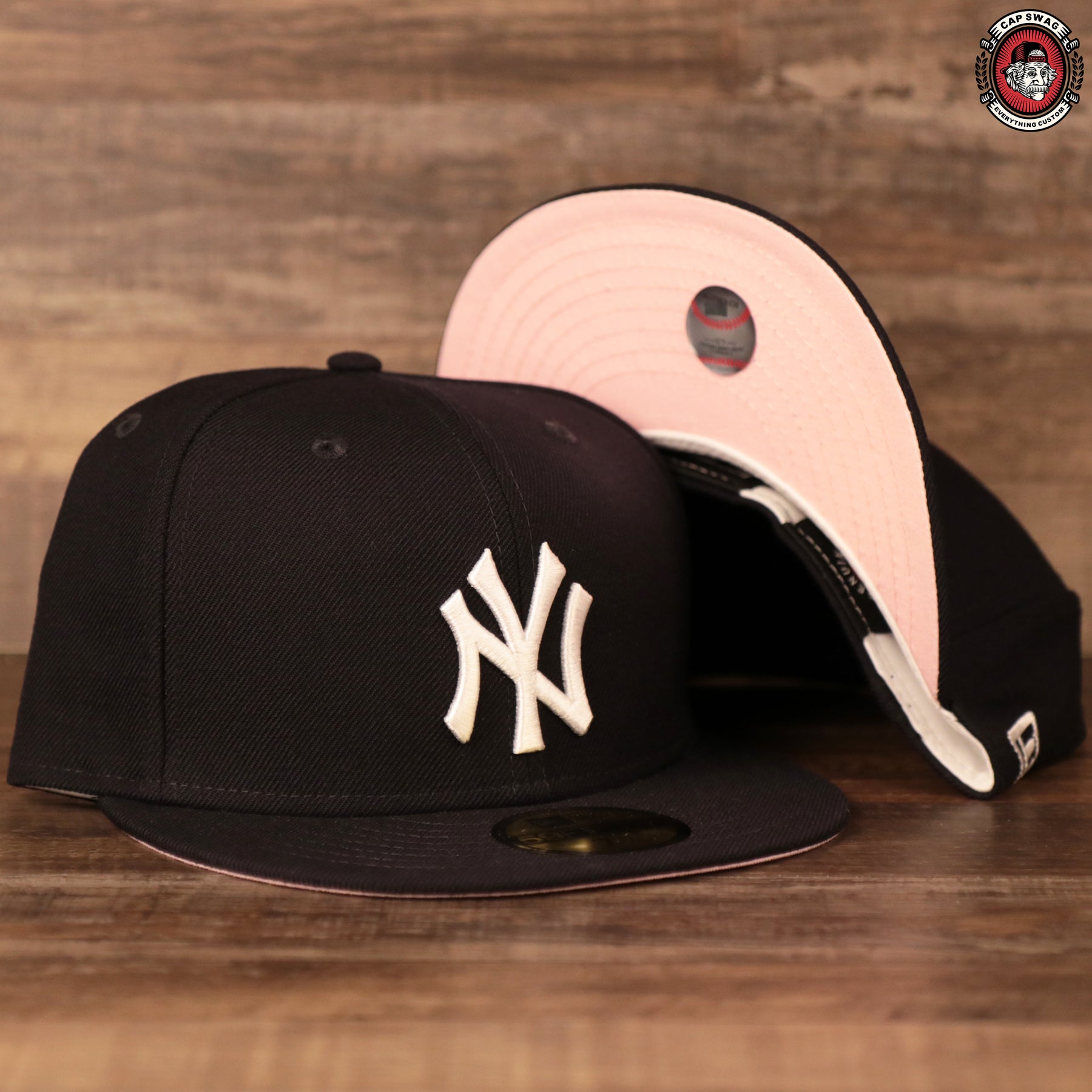Pink Bottom Fitted Hat 59fifty Pink Under Brim Yankees Fitted Cap Cap Swag