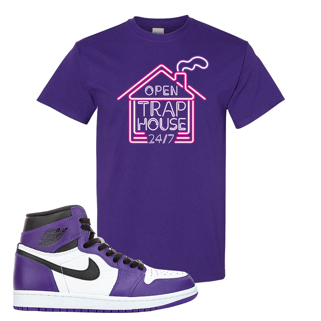 white nike shirt with purple logo