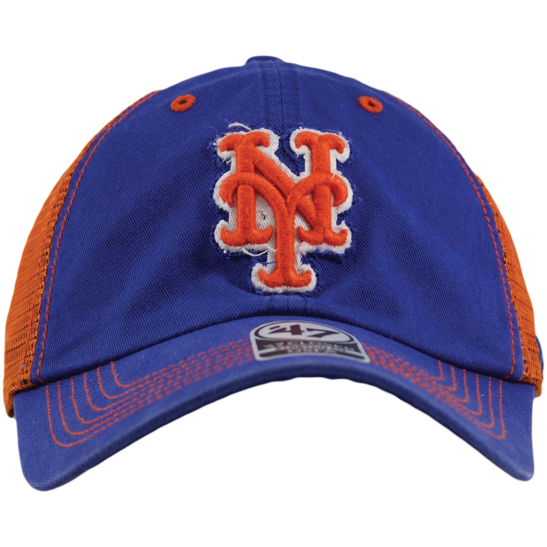 new york mets blue orange mesh back trucker stretch fit hat  cap swag