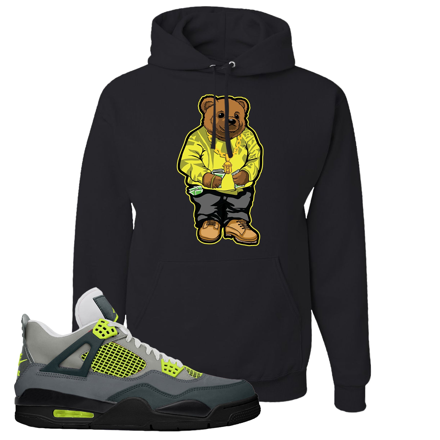 Jordan 4 Neon Hoodie | Black, Sweater 