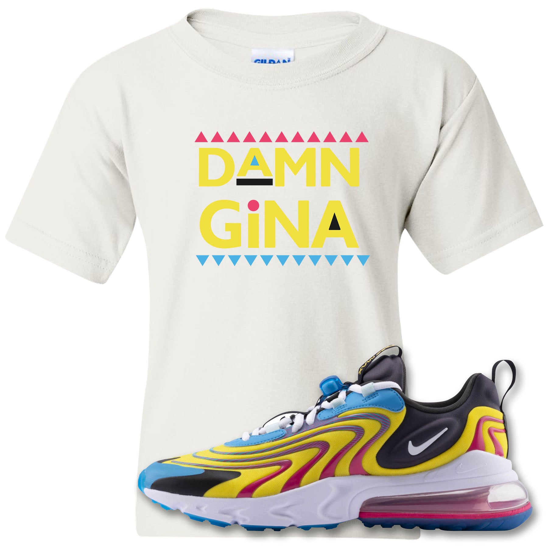 Damn Gina White Kid S T Shirt To Match Air Max 270 React Eng Laser Blu Cap Swag