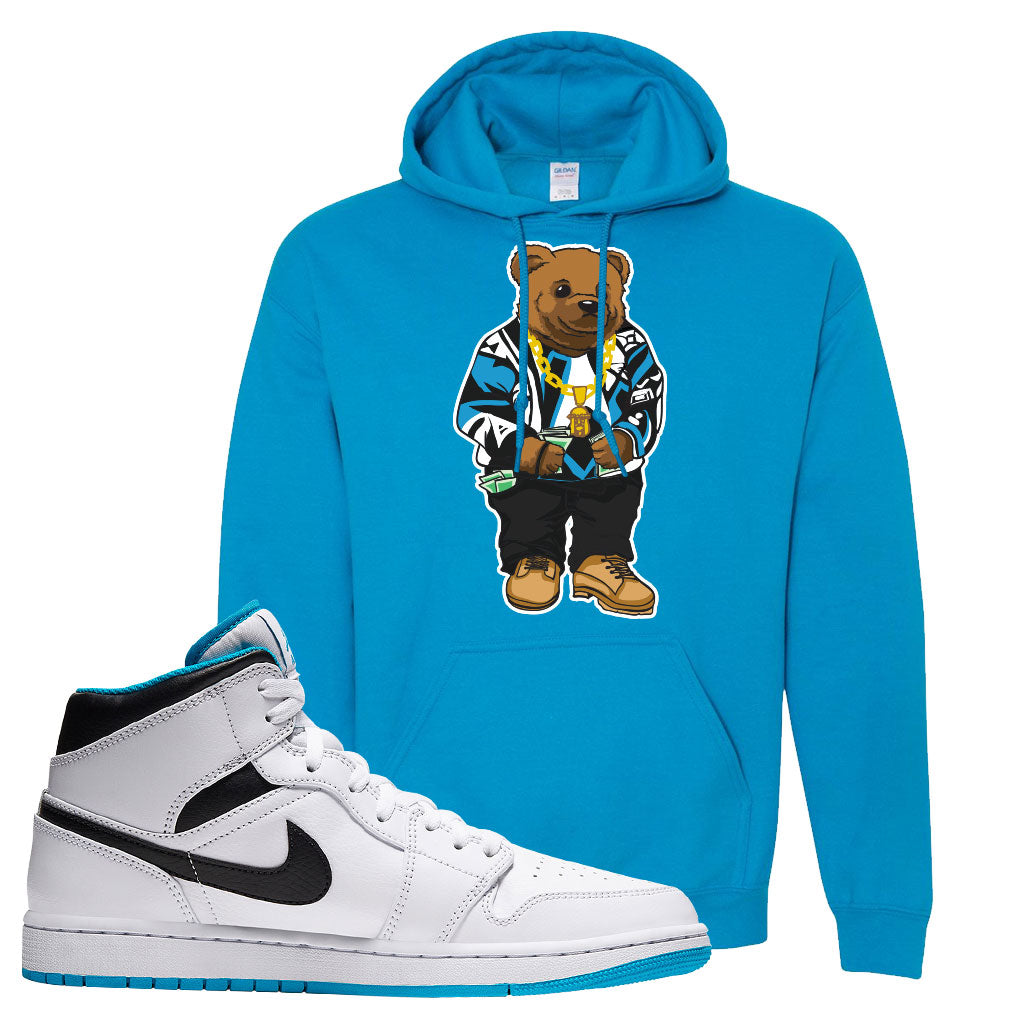 Air Jordan 1 Mid Laser Blue Hoodie Sweater Bear Sapphire Cap Swag