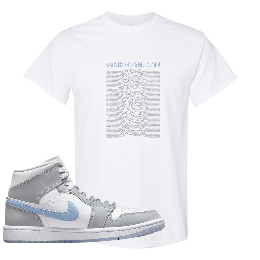 Air Jordan 1 Mid Grey Ice Blue T Shirt Vibes Japan White Cap Swag