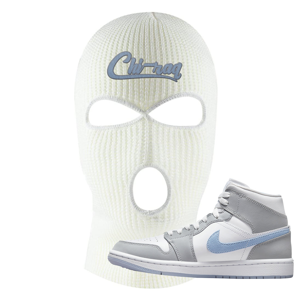 Air Jordan 1 Mid Grey Ice Blue Ski Mask Chiraq White Cap Swag