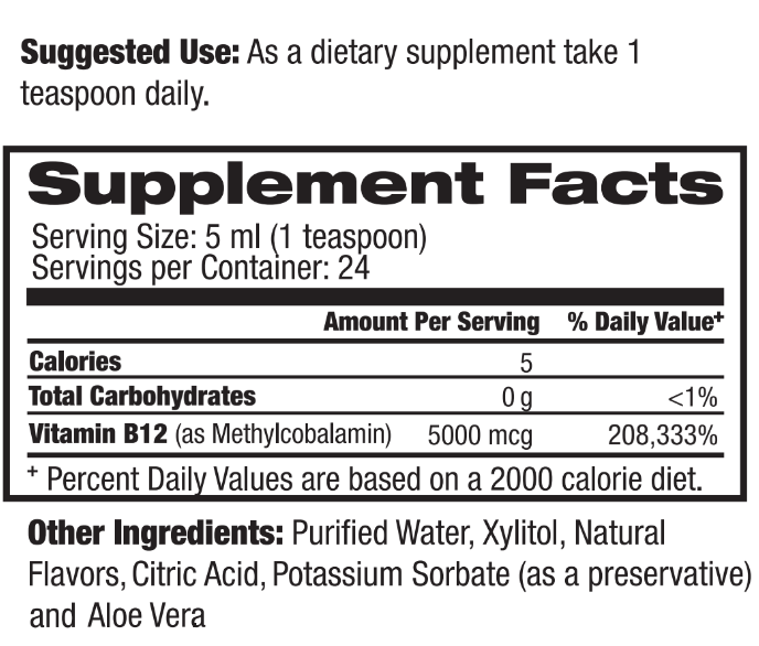 b12 Ultra Max Methyl Supplement Facts