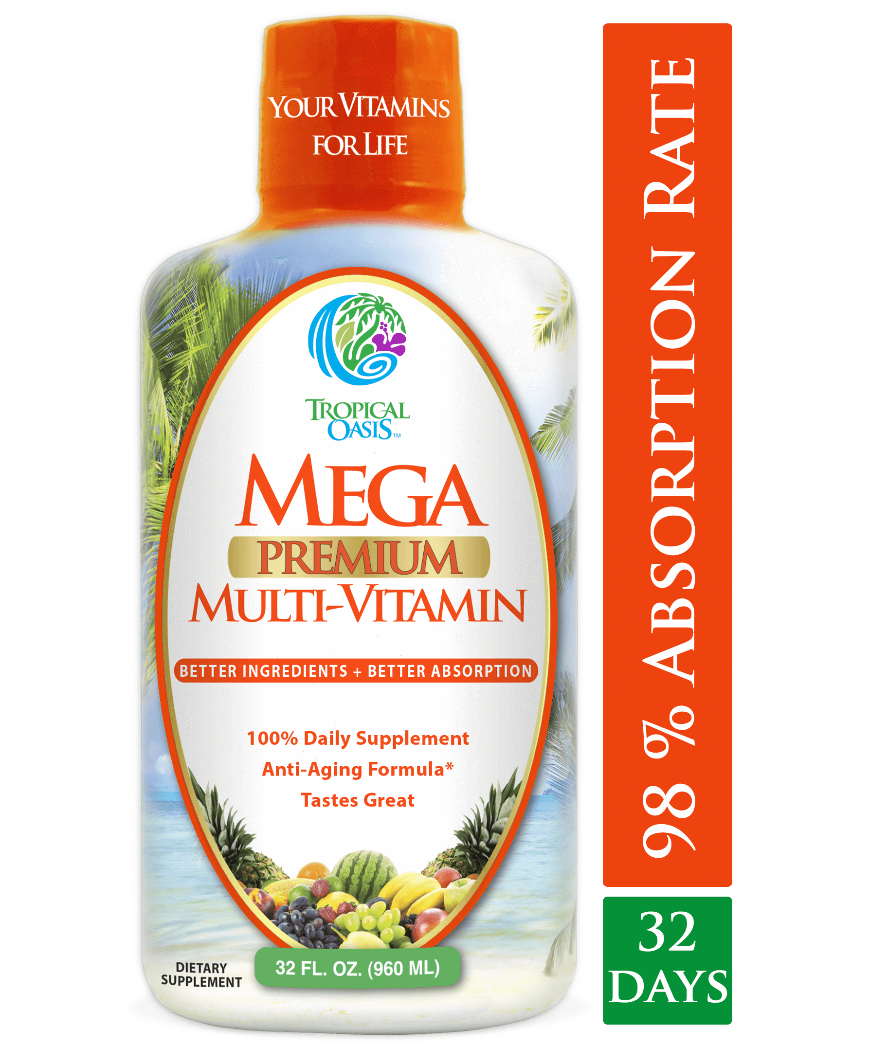 Image of Mega Premium Liquid Multivitamin and Mineral Supplement - 32oz, 32serv