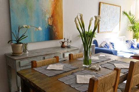 Dining room with lilies