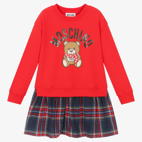 Moschino Teen Girls Red Teddy Bear Toy Wool Christmas Sweater Dress