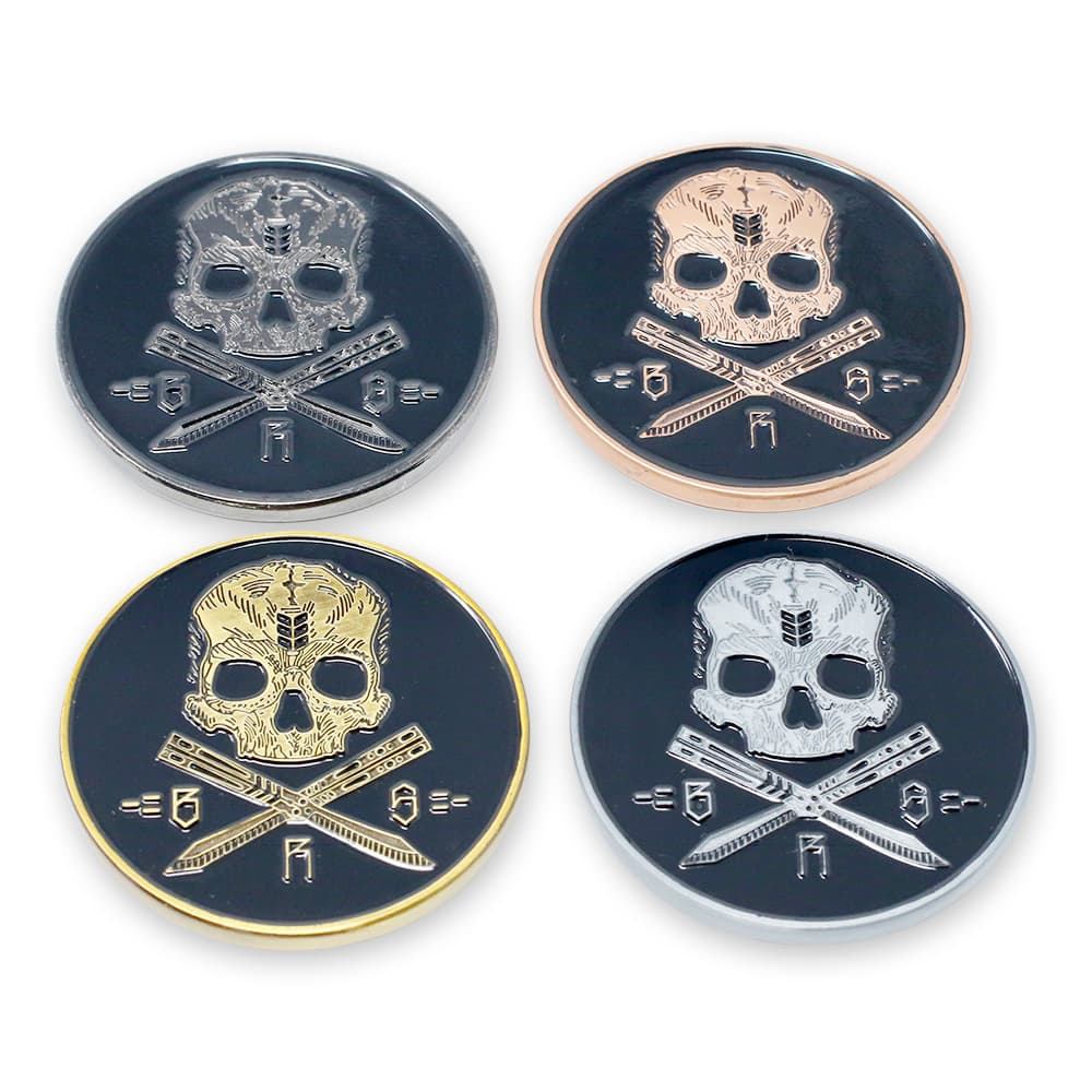 Set of four skull challenge coin