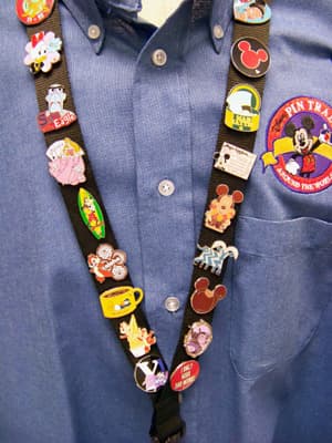 Walt Disney World Cast Members Wearing Pin Trading Lanyards for