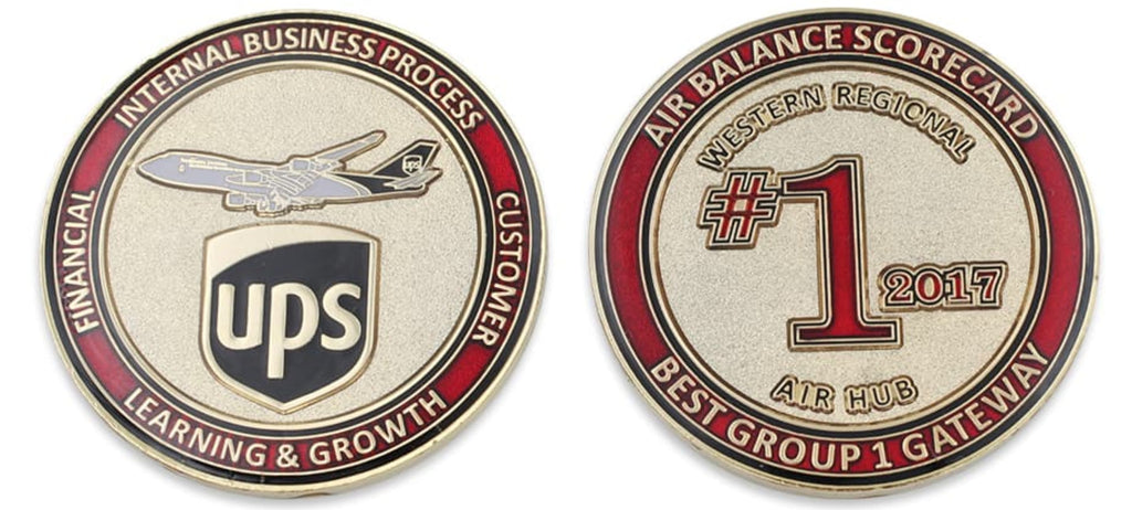 A challenge coin created by UPS