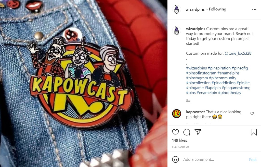 Screenshot of Instagram post with an enamel pin