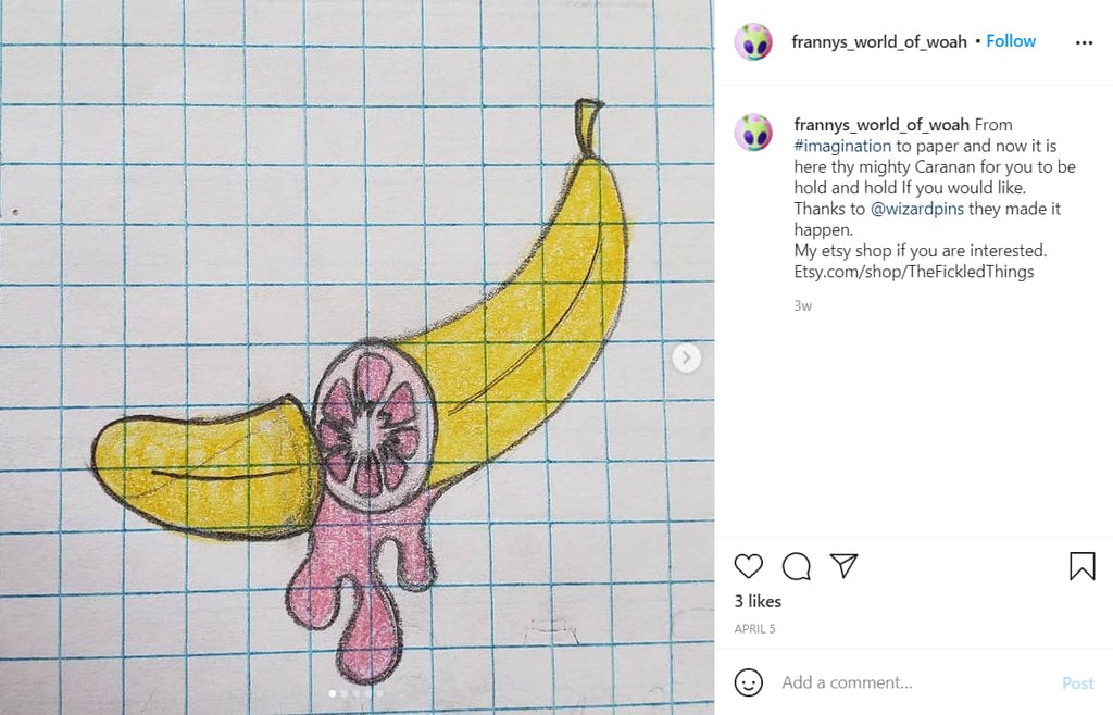 Screenshot of an Instagram post with a drawing of a banana