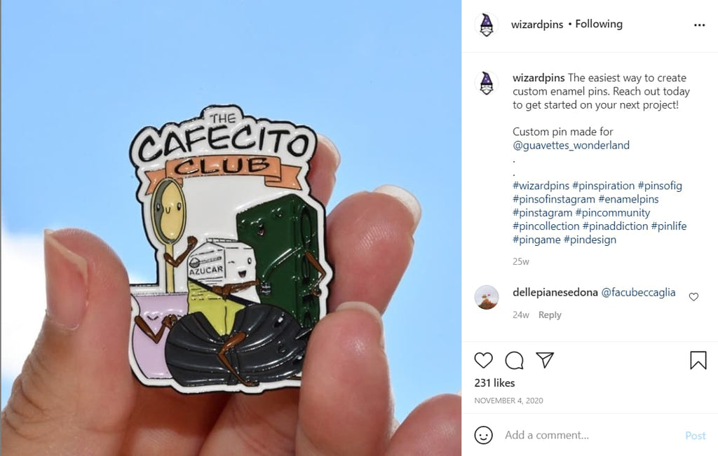 Instagram screenshot with an enamel pin 