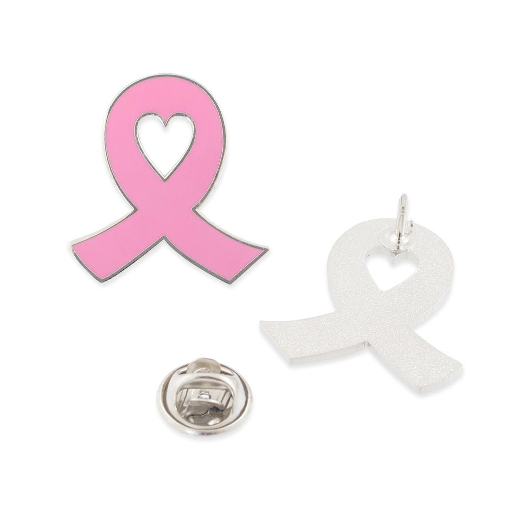 Pink Ribbon October Breast Cancer Awareness Lapel Pin Heart Shaped Cen
