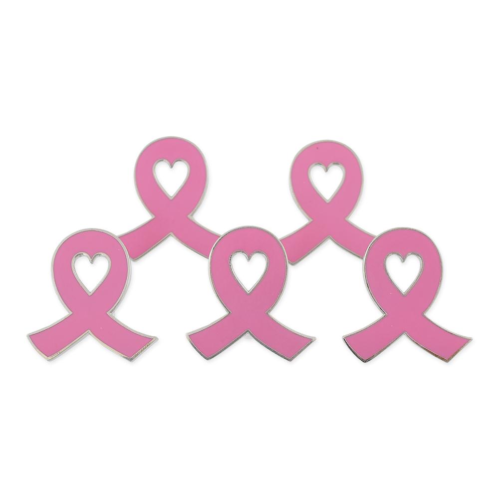 Pink Ribbon October Breast Cancer Awareness Lapel Pin Heart Shaped Cen