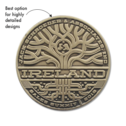 custom gold challenge coin with intricate design and Ireland text