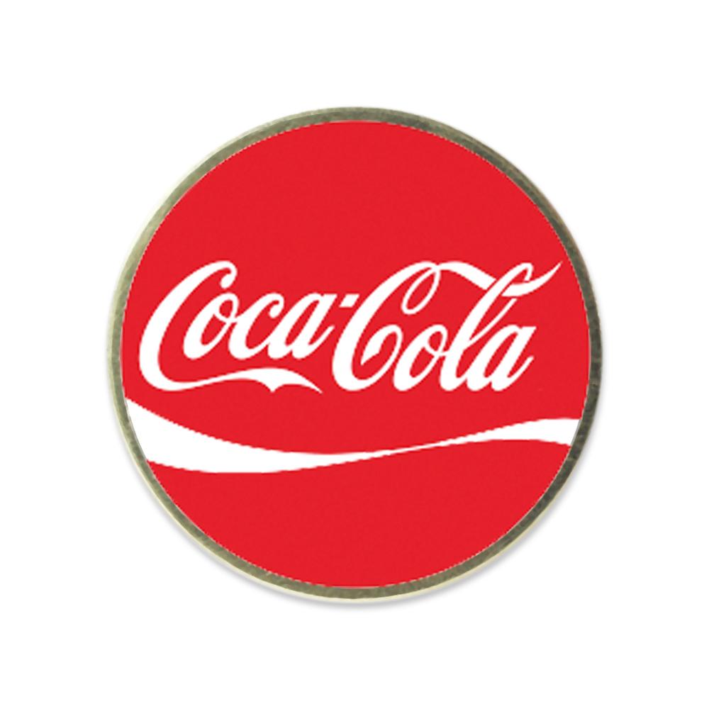 coca-cola custom design printed on stock shape lapel pin made in usa