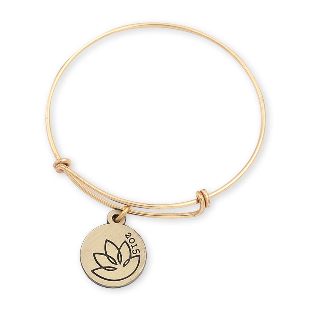 Lotus charm bracelet with custom charm and shiny gold bangle bracelet for jewelry quality look 