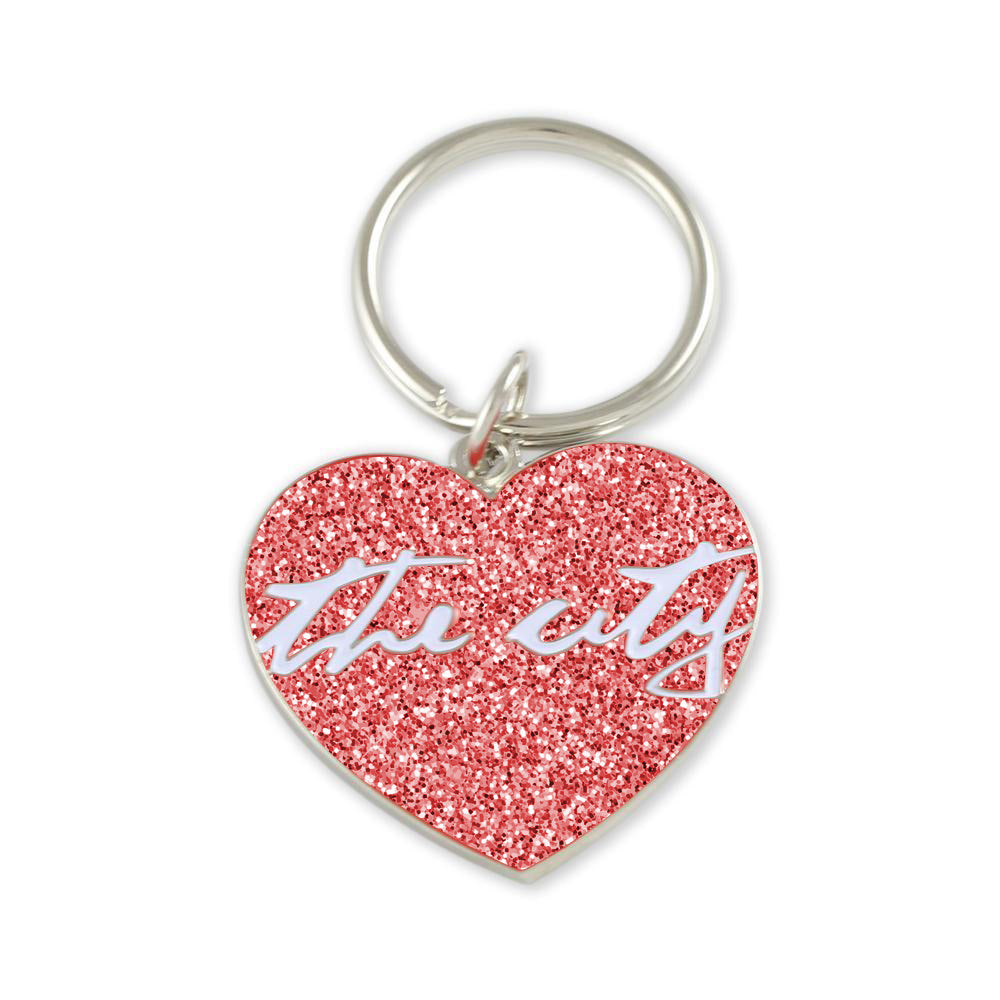 Red enamel custom heart keychain with silver metal shiny plating 